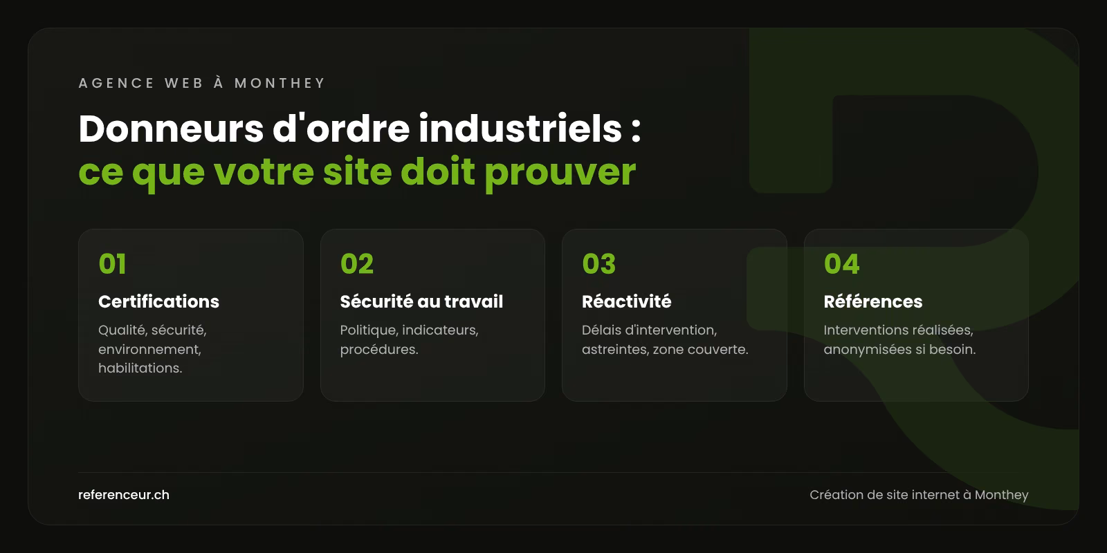 Infographie : quatre atouts qu'un fournisseur du site chimique ou une PME de Monthey doit mettre en avant pour gagner des contrats industriels